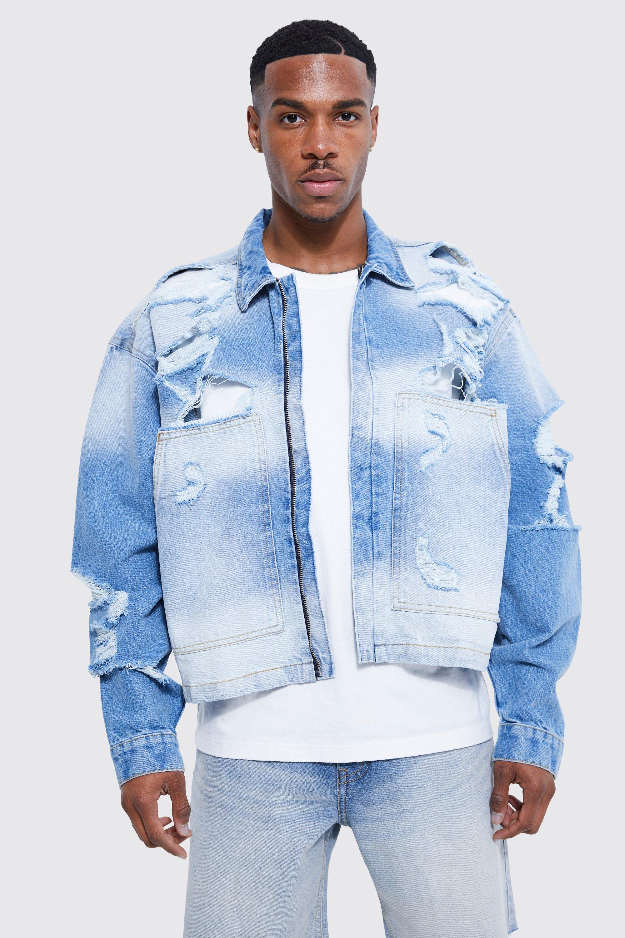 Destroyed jean hot sale jacket mens